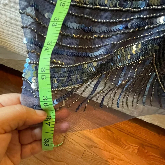 Vintage 90s Patra Sequin Blue Dress V-Neck Sheath Formal Cocktail Size 16 - Picture 9 of 9